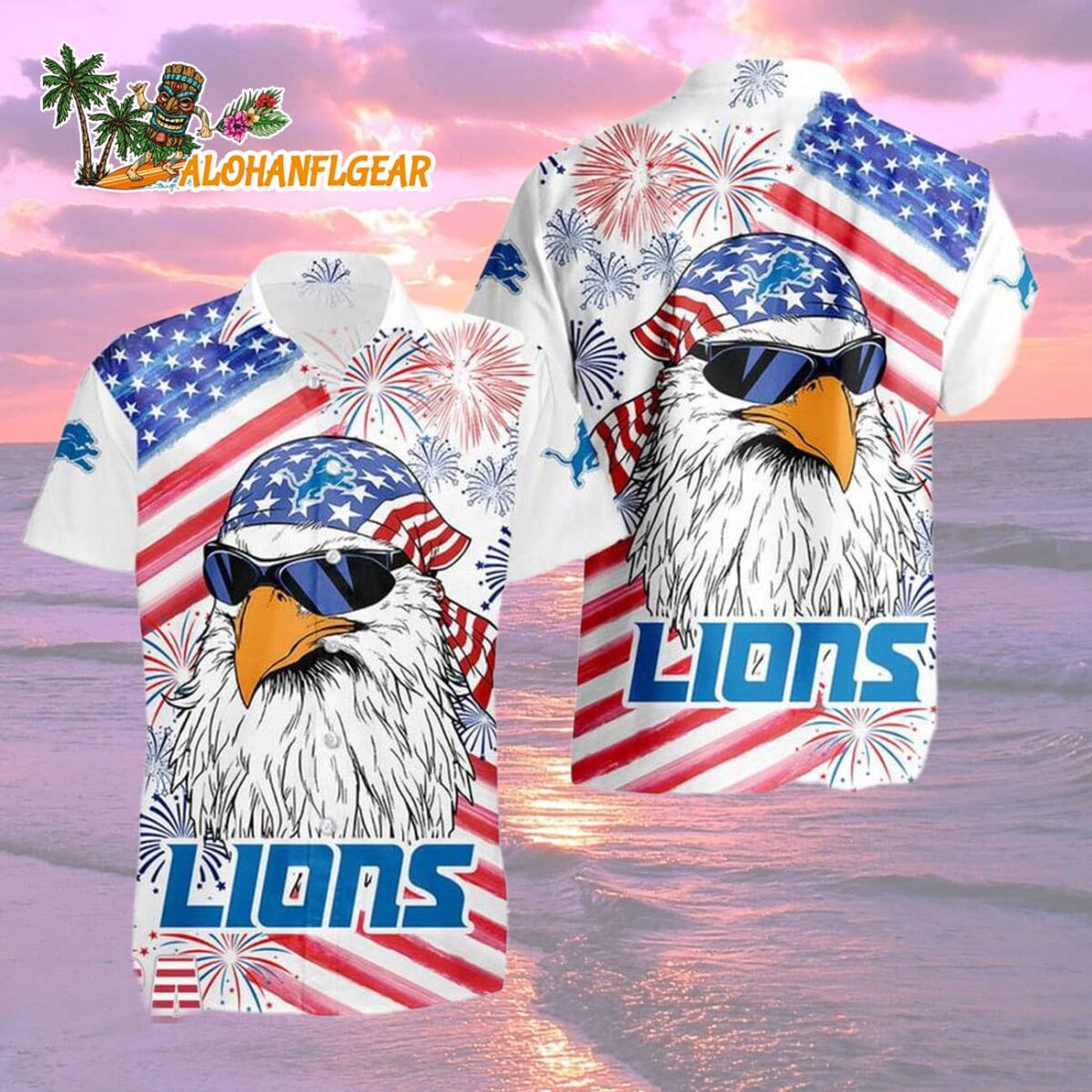 Detroit Lions American Eagle Emblem Hawaiian Shirt 1 Detroit Lions American Eagle Emblem Hawaiian Shirt Detroit Lions Aloha Shirt 2