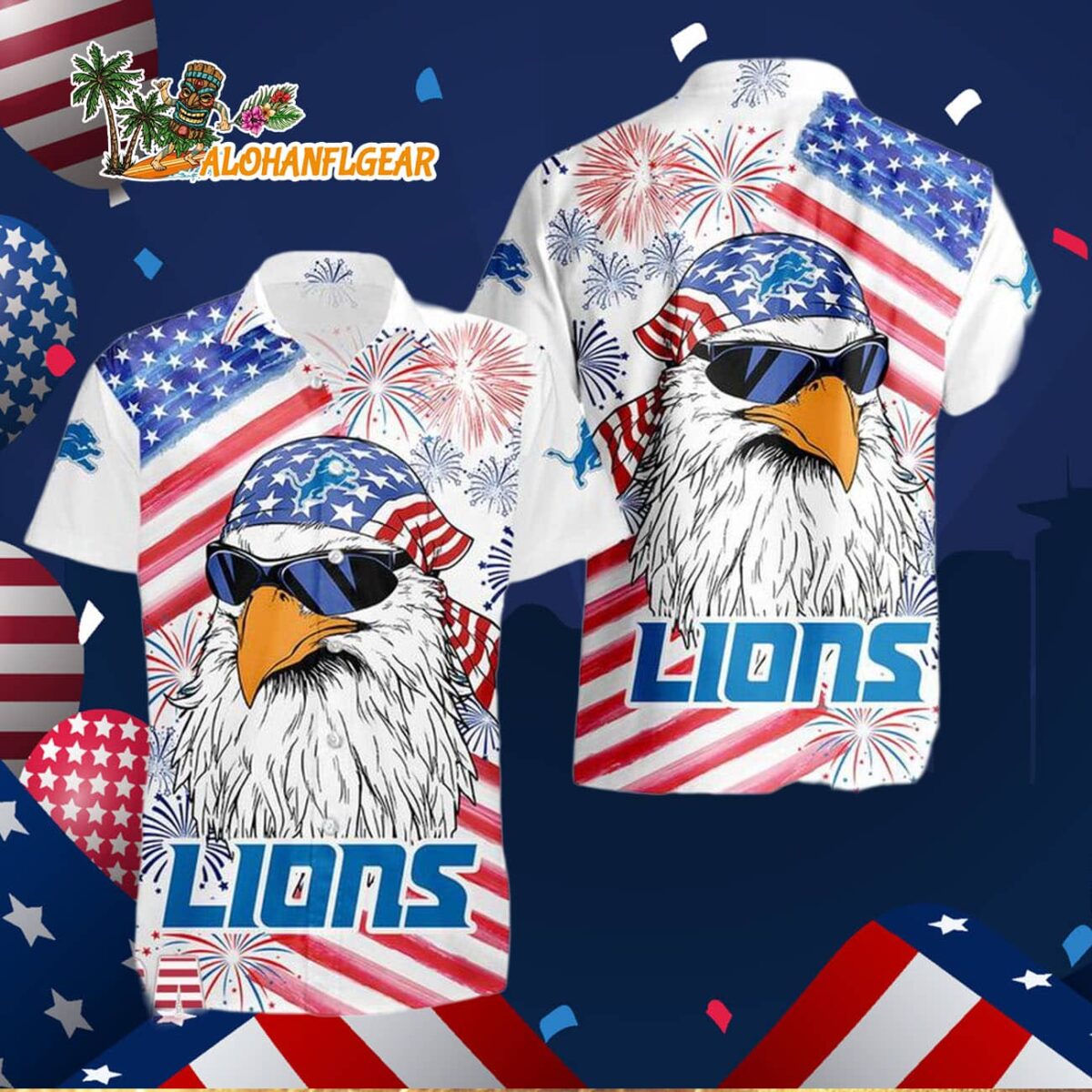Detroit Lions American Eagle Emblem Hawaiian Shirt 2 Detroit Lions American Eagle Emblem Hawaiian Shirt Detroit Lions Aloha Shirt 3