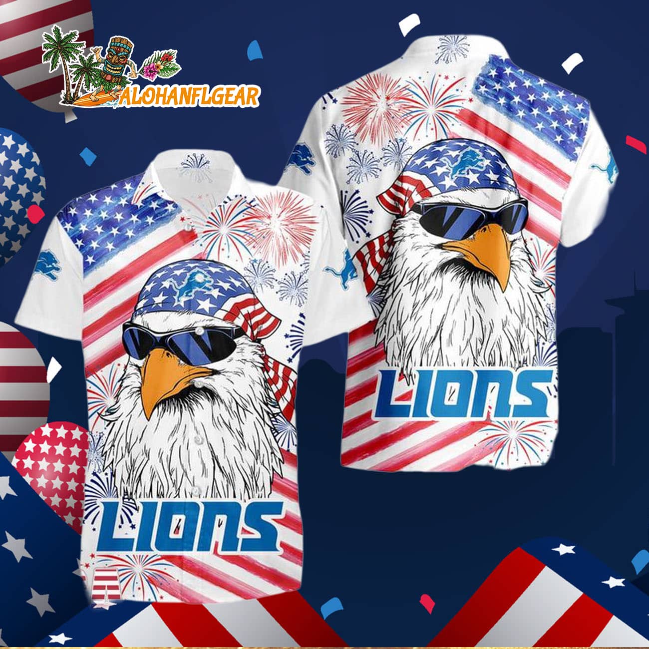 Detroit Lions American Eagle Emblem Hawaiian Shirt Detroit Lions American Eagle Emblem Hawaiian Shirt