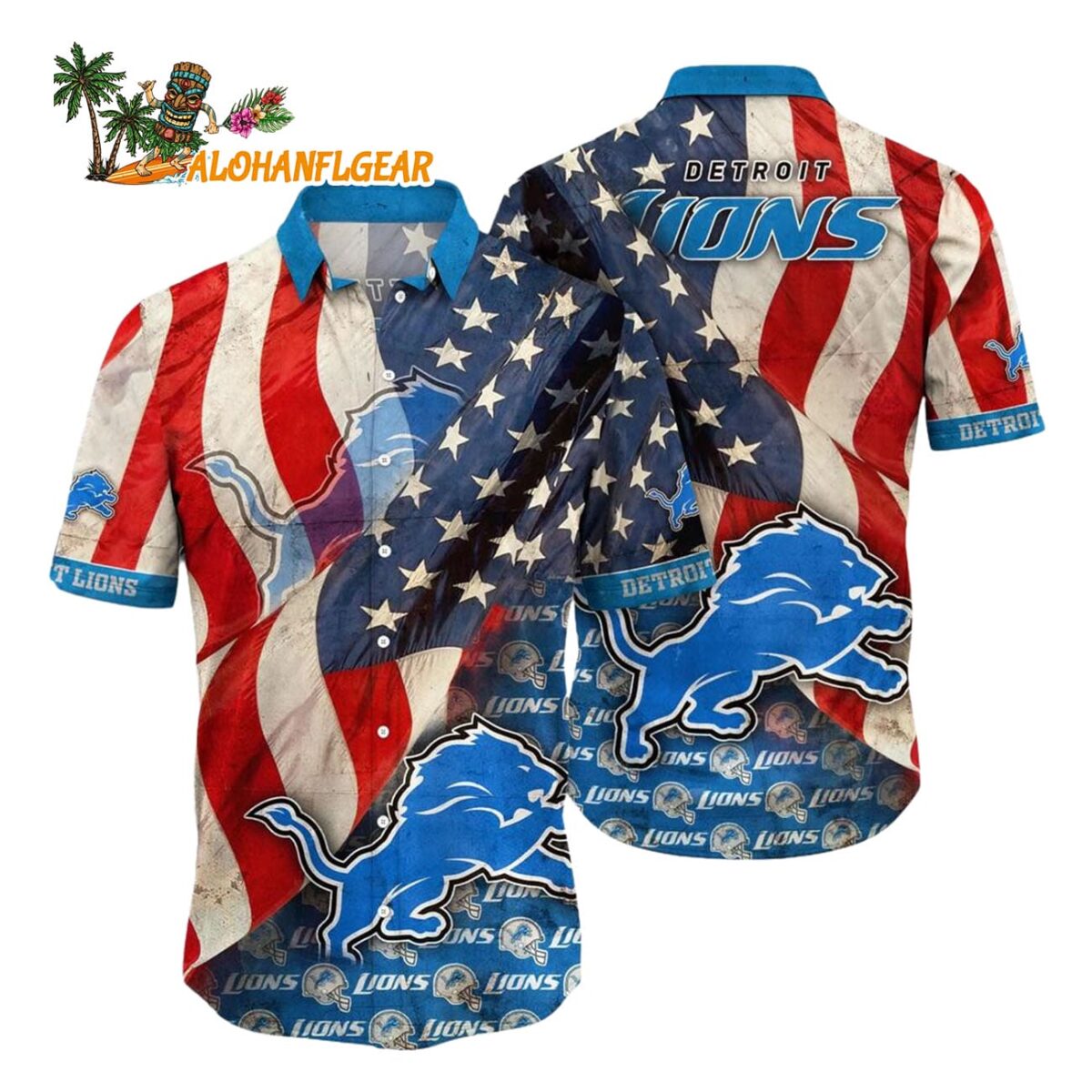 Detroit Lions American Flag Hawaiian Shirt NFL Aloha Shirt 1