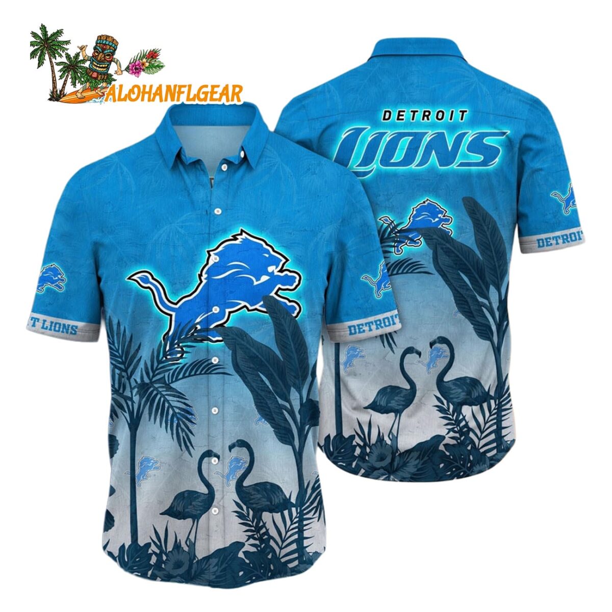 Detroit Lions Flamingo And Flower Funny Hawaiian Shirt Detroit Lions Aloha Shirt 1