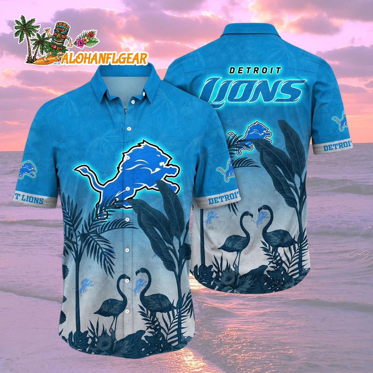 Detroit Lions Flamingo And Flower Funny Hawaiian Shirt, Detroit Lions Aloha Shirt Detroit Lions Flamingo And Flower Funny Hawaiian Shirt, Detroit Lions Aloha Shirt