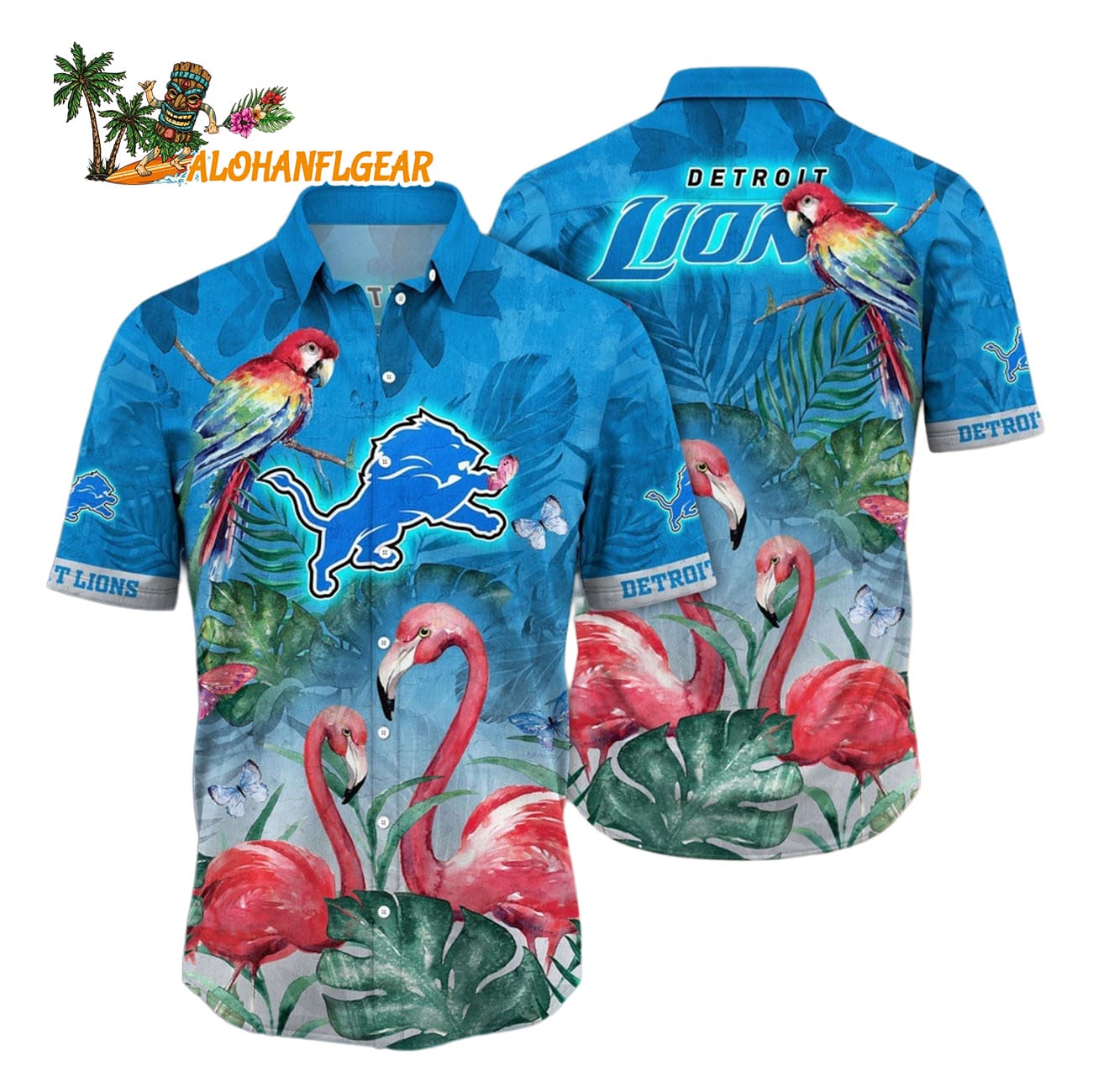 Detroit Lions Flamingo And Flower Hawaiian Shirt, Detroit Lions Aloha Shirt Detroit Lions Flamingo And Flower Hawaiian Shirt, Detroit Lions Aloha Shirt