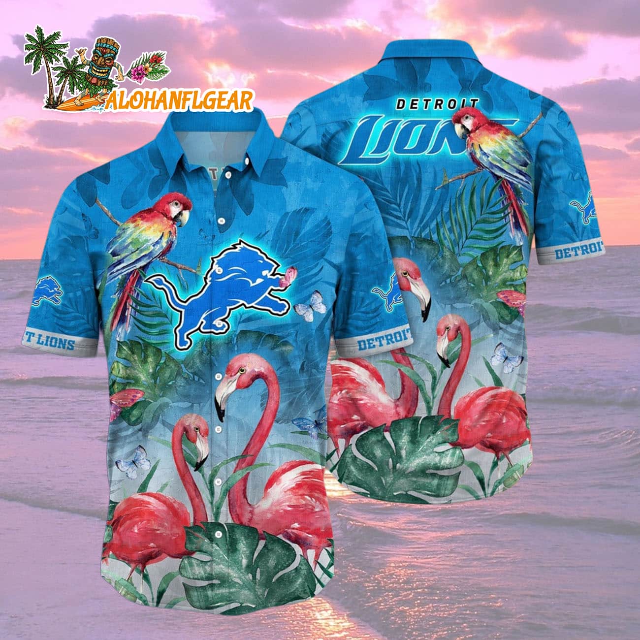 Detroit Lions Flamingo And Flower Hawaiian Shirt, Detroit Lions Aloha Shirt Detroit Lions Flamingo And Flower Hawaiian Shirt, Detroit Lions Aloha Shirt