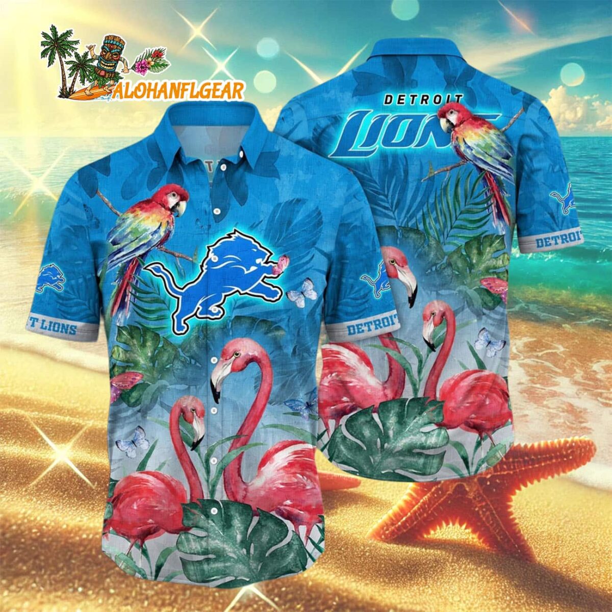 Detroit Lions Flamingo And Flower Hawaiian Shirt Detroit Lions Aloha Shirt 3