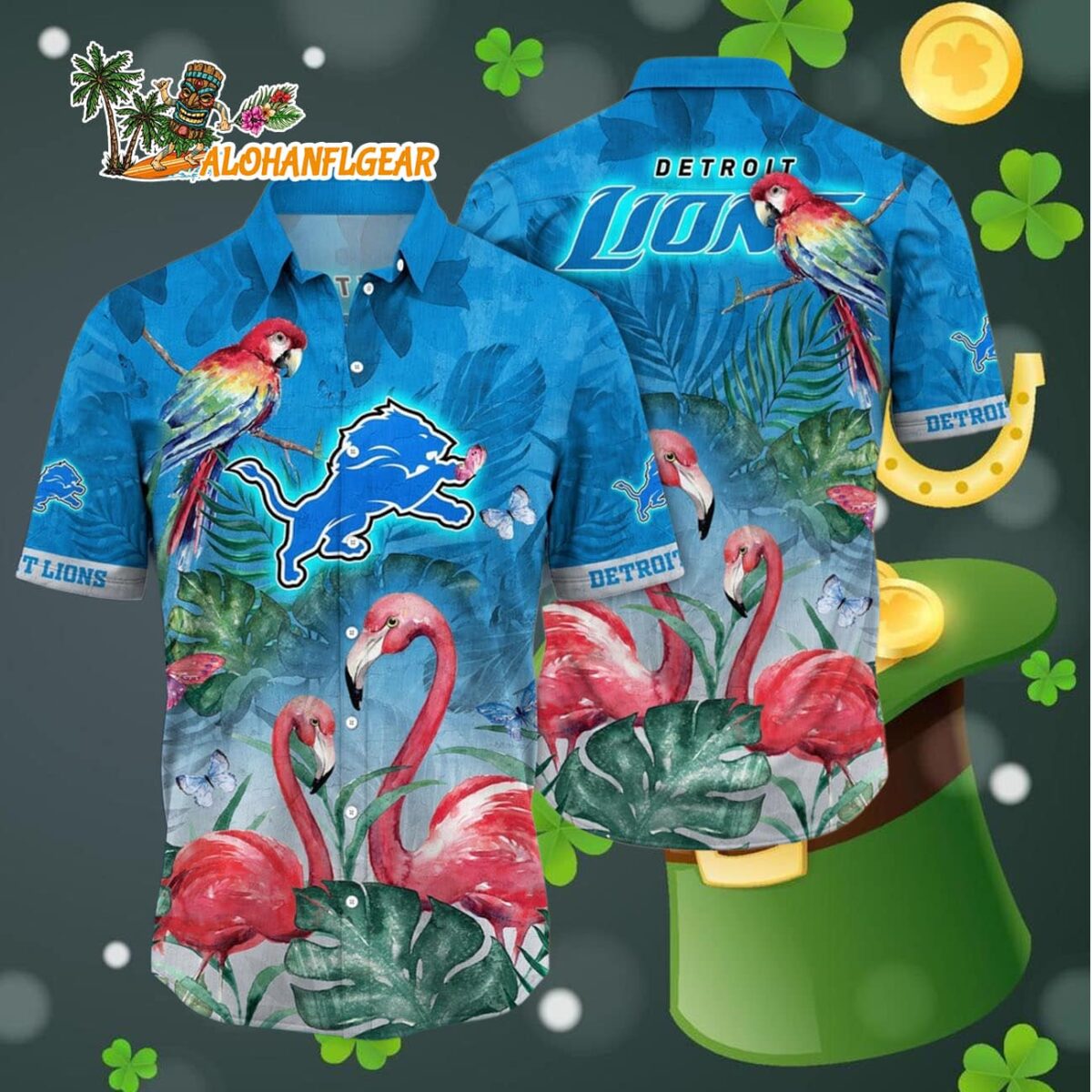 Detroit Lions Flamingo And Flower Hawaiian Shirt Detroit Lions Aloha Shirt 4