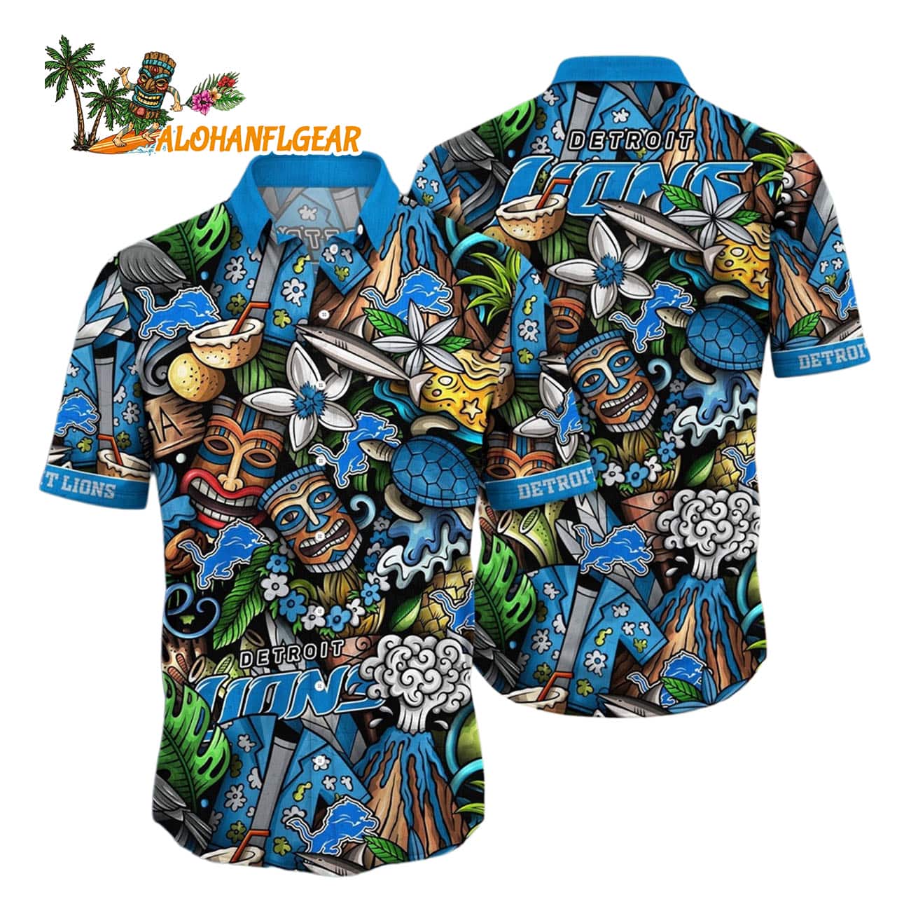 Detroit Lions Flower Tiki Me Off Hawaiian Shirt, Detroit Lions Aloha Shirt Detroit Lions Flower Tiki Me Off Hawaiian Shirt, Detroit Lions Aloha Shirt