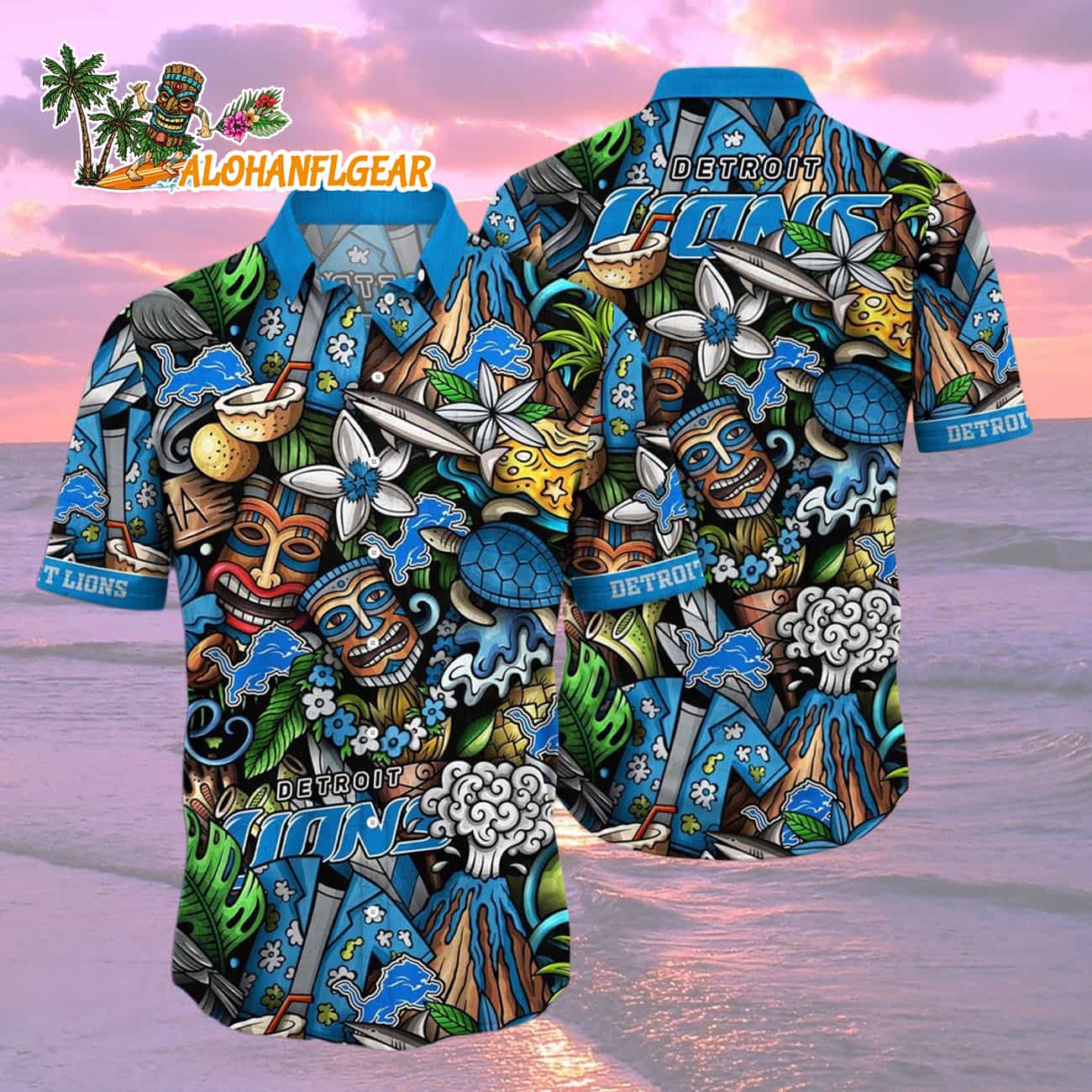 Detroit Lions Flower Tiki Me Off Hawaiian Shirt, Detroit Lions Aloha Shirt Detroit Lions Flower Tiki Me Off Hawaiian Shirt, Detroit Lions Aloha Shirt