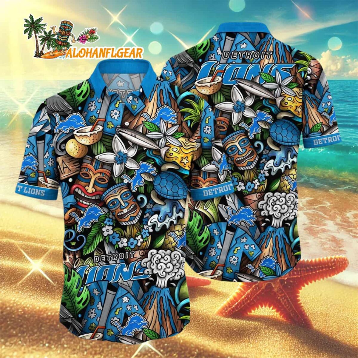Detroit Lions Flower Tiki Me Off Hawaiian Shirt, Detroit Lions Aloha Shirt 2 Detroit Lions Flower Tiki Me Off Hawaiian Shirt Detroit Lions Aloha Shirt 3
