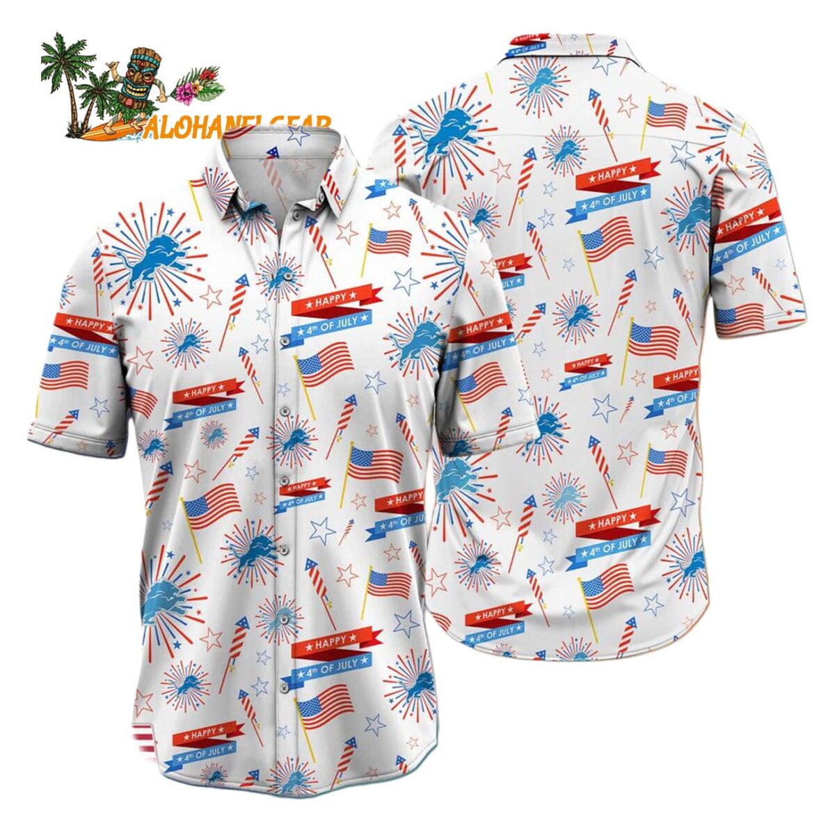 Detroit Lions Happy 4th Of July Hawaiian Shirt NFL Aloha Shirt 1