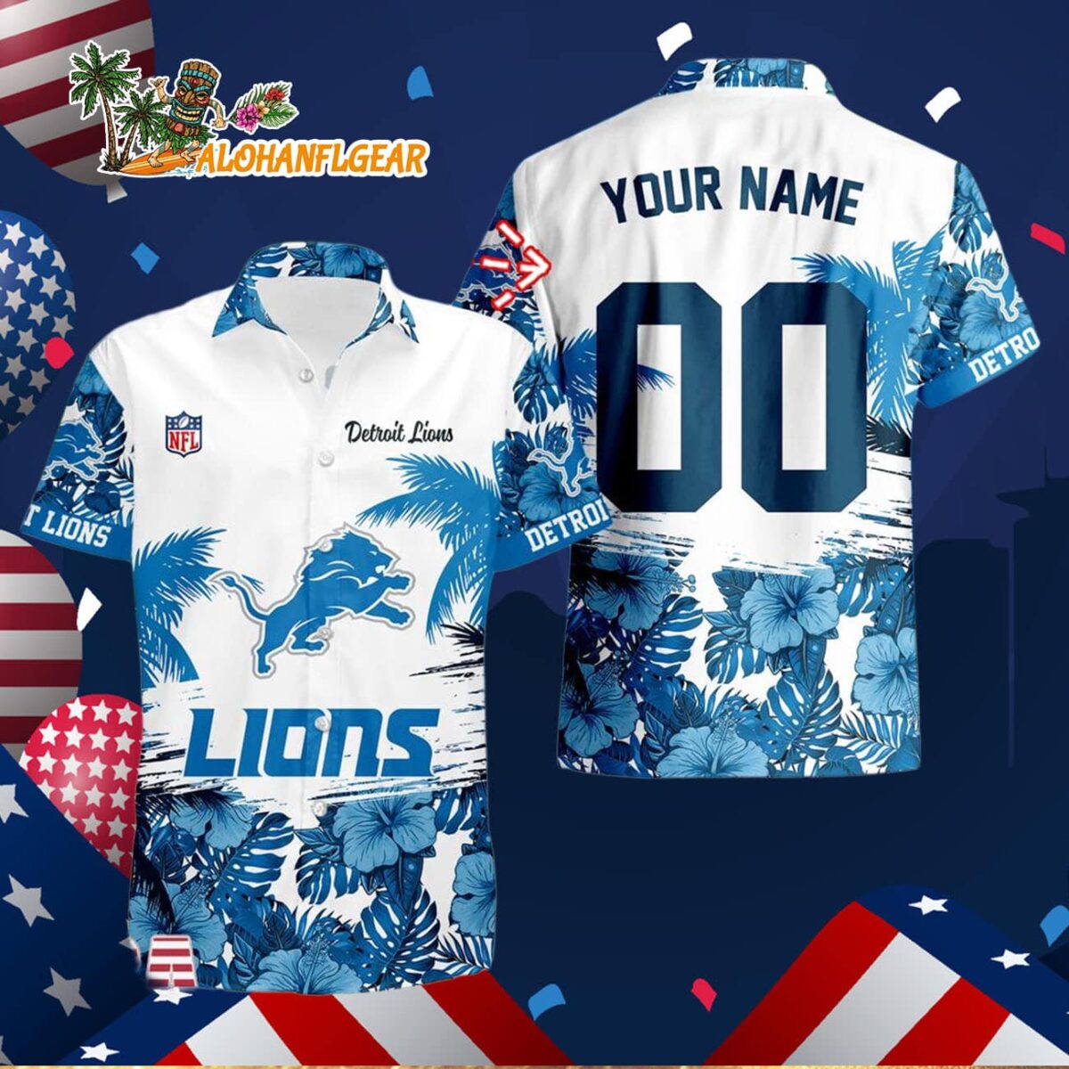 Detroit Lions Hibiscus Flower Custom Name Hawaiian Shirt, NFL Aloha Shirt 2 Detroit Lions Hibiscus Flower Custom Name Hawaiian Shirt NFL Aloha Shirt 3