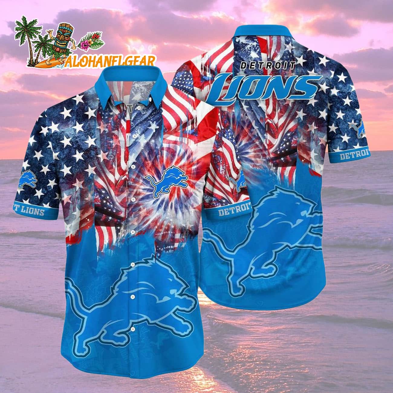 Detroit Lions Independence Day Hawaiian Shirt, NFL Aloha Shirt Detroit Lions Independence Day Hawaiian Shirt, NFL Aloha Shirt