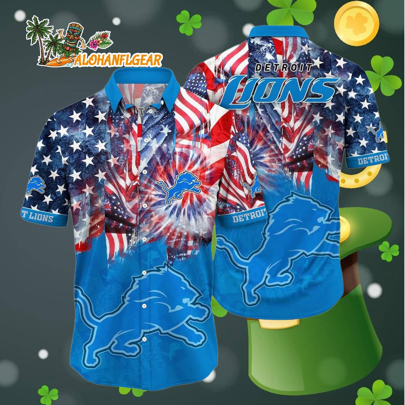 Detroit Lions Independence Day Hawaiian Shirt, NFL Aloha Shirt Detroit Lions Independence Day Hawaiian Shirt, NFL Aloha Shirt