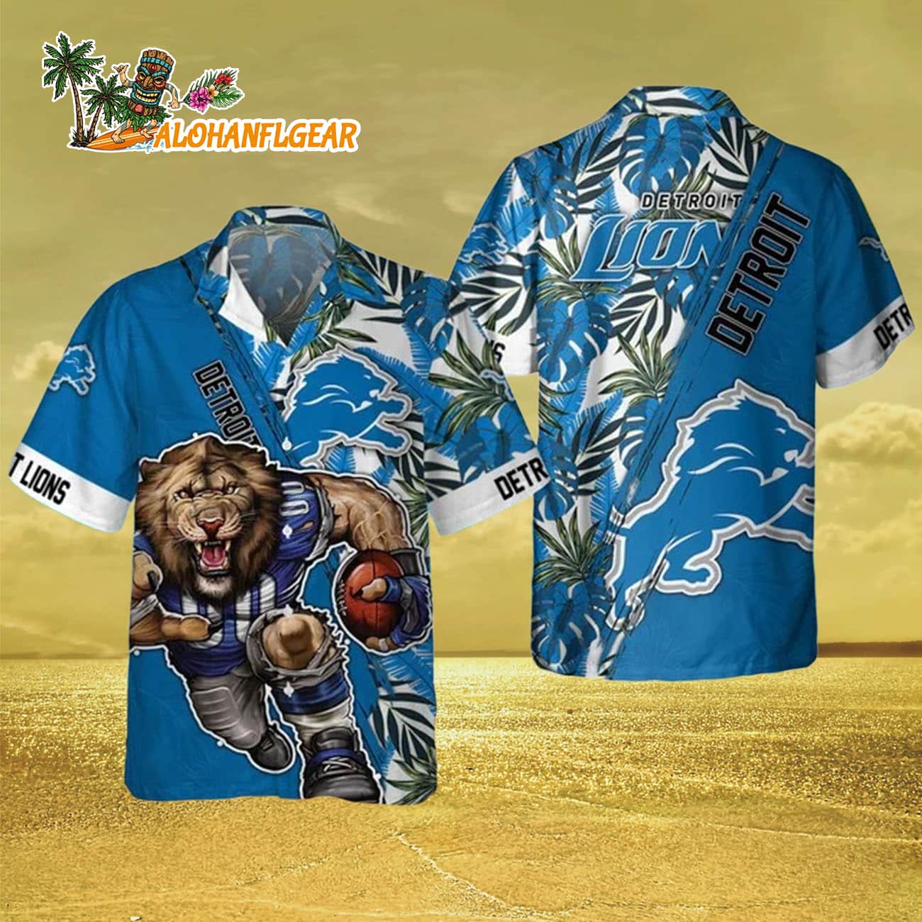 Detroit Lions Mascot Summer Hawaiian Shirt, Detroit Lions Aloha Shirt Detroit Lions Mascot Summer Hawaiian Shirt, Detroit Lions Aloha Shirt