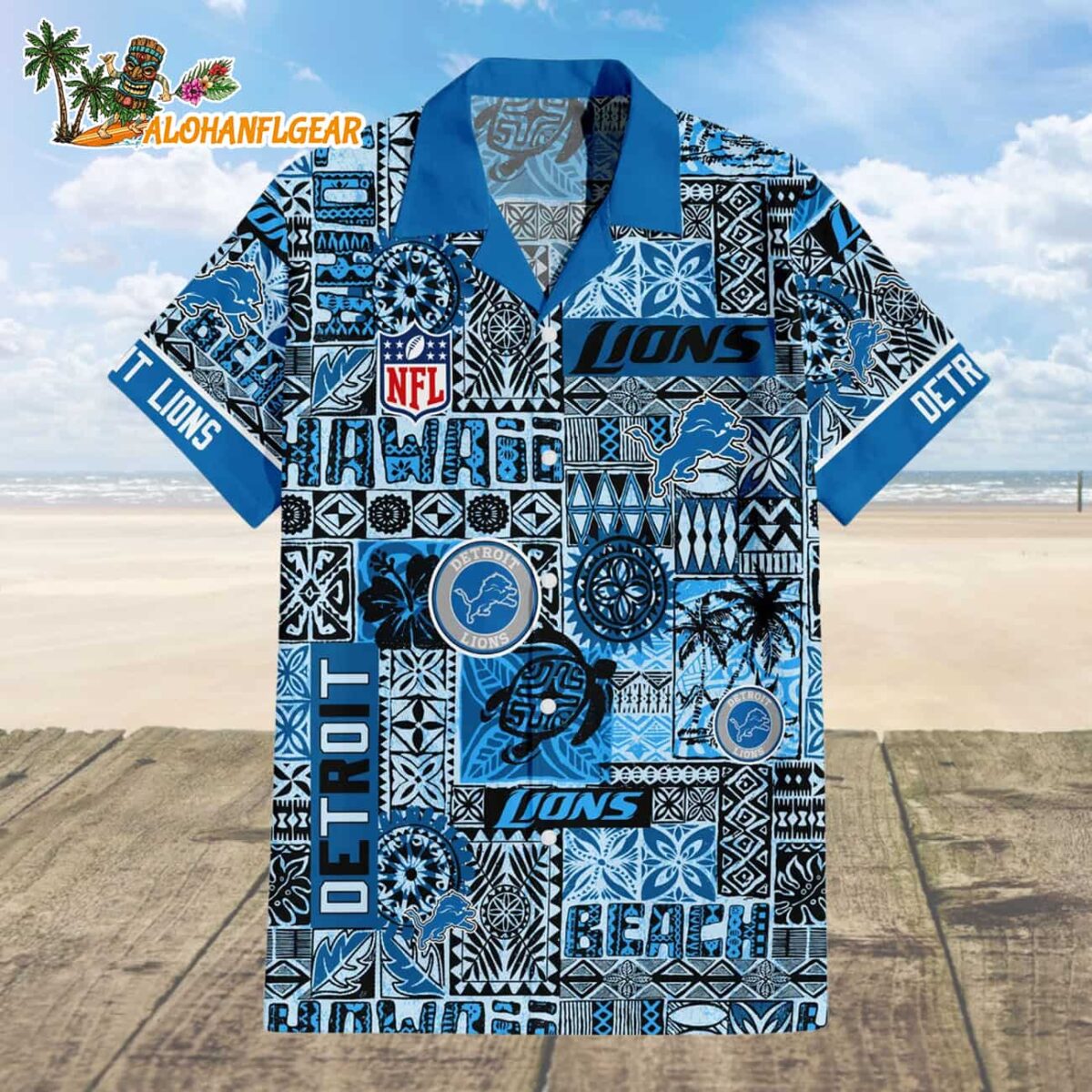 Detroit Lions Tapa Patterns Hawaiian Shirt NFL Aloha Shirt 1