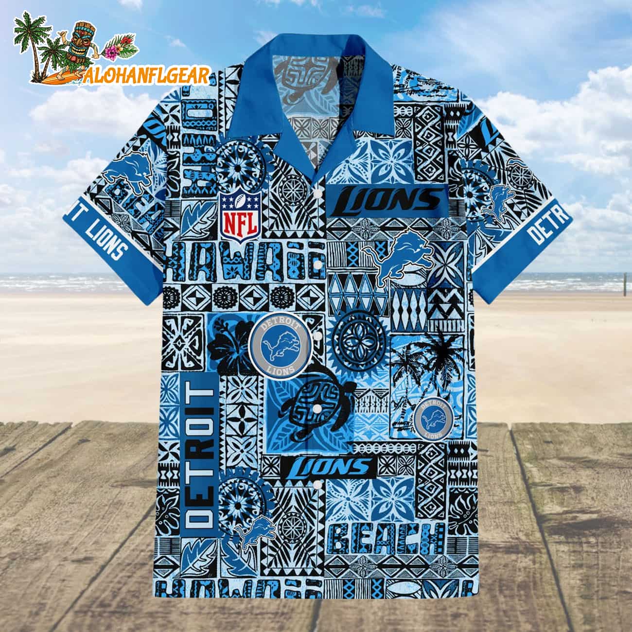 Detroit Lions Tapa Patterns Hawaiian Shirt, NFL Aloha Shirt Detroit Lions Tapa Patterns Hawaiian Shirt, NFL Aloha Shirt