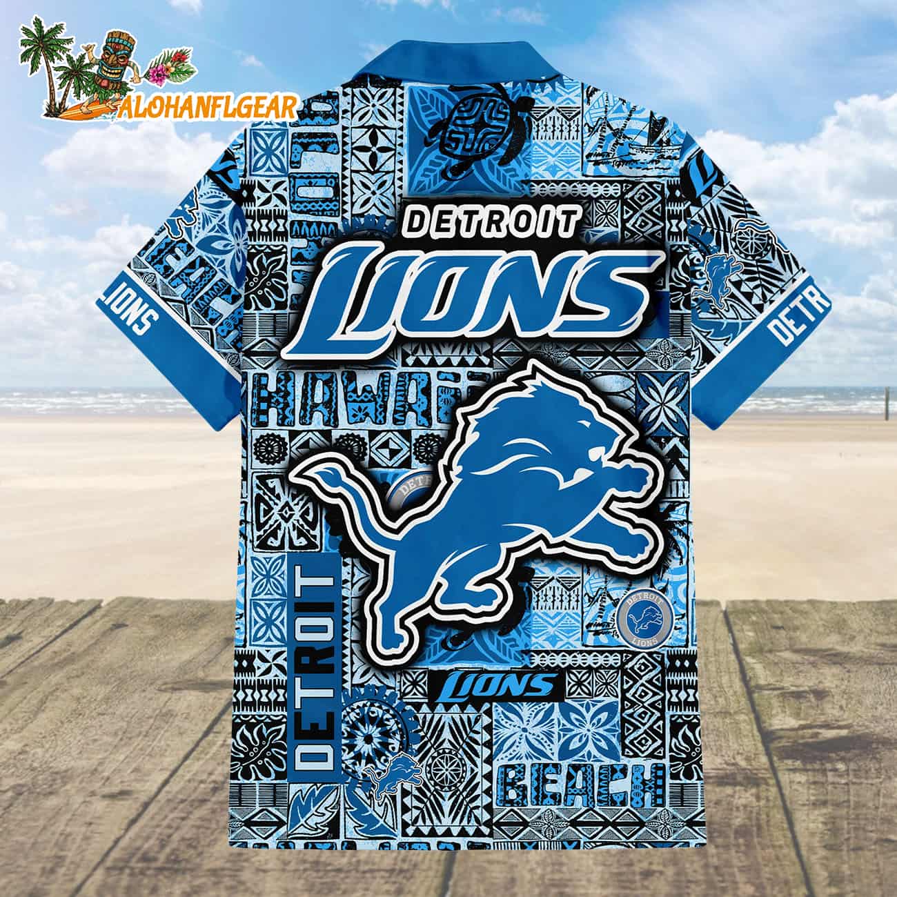 Detroit Lions Tapa Patterns Hawaiian Shirt, NFL Aloha Shirt Detroit Lions Tapa Patterns Hawaiian Shirt, NFL Aloha Shirt