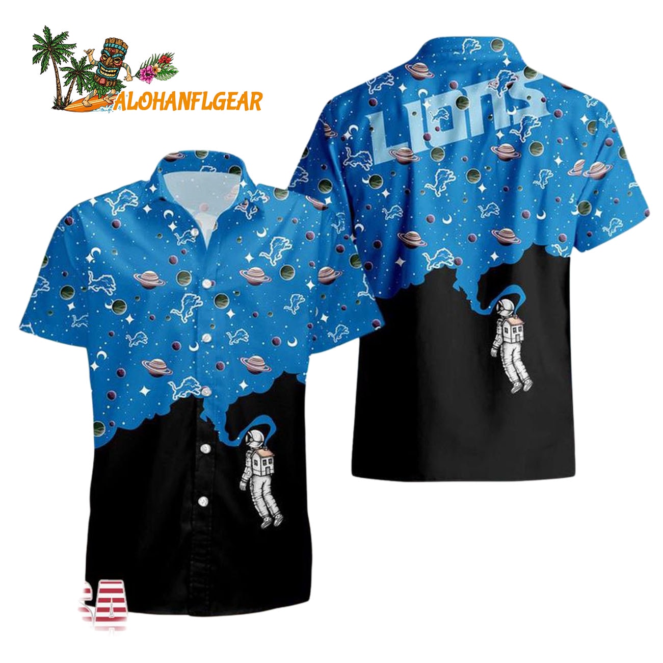 Detroit Lions Universal Astronaut Pattern Hawaiian Shirt, Detroit Lions Aloha Shirt Detroit Lions Universal Astronaut Pattern Hawaiian Shirt, Detroit Lions Aloha Shirt