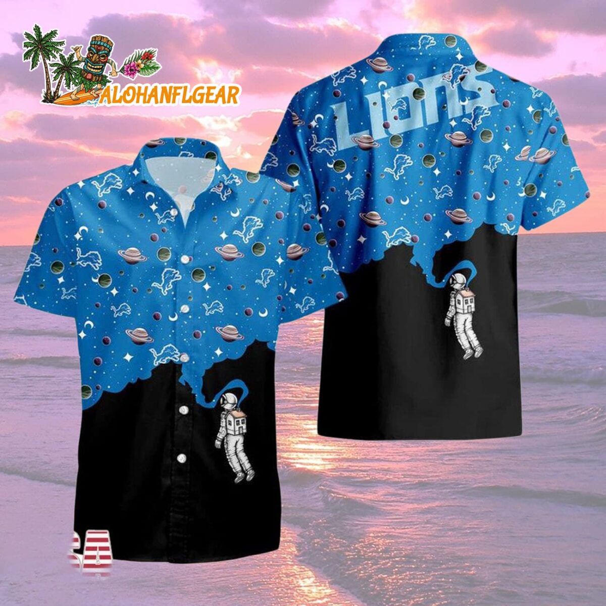 Detroit Lions Universal Astronaut Pattern Hawaiian Shirt Detroit Lions Aloha Shirt 2