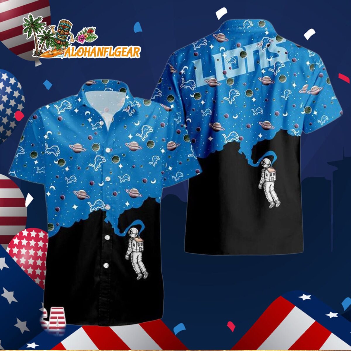 Detroit Lions Universal Astronaut Pattern Hawaiian Shirt Detroit Lions Aloha Shirt 3