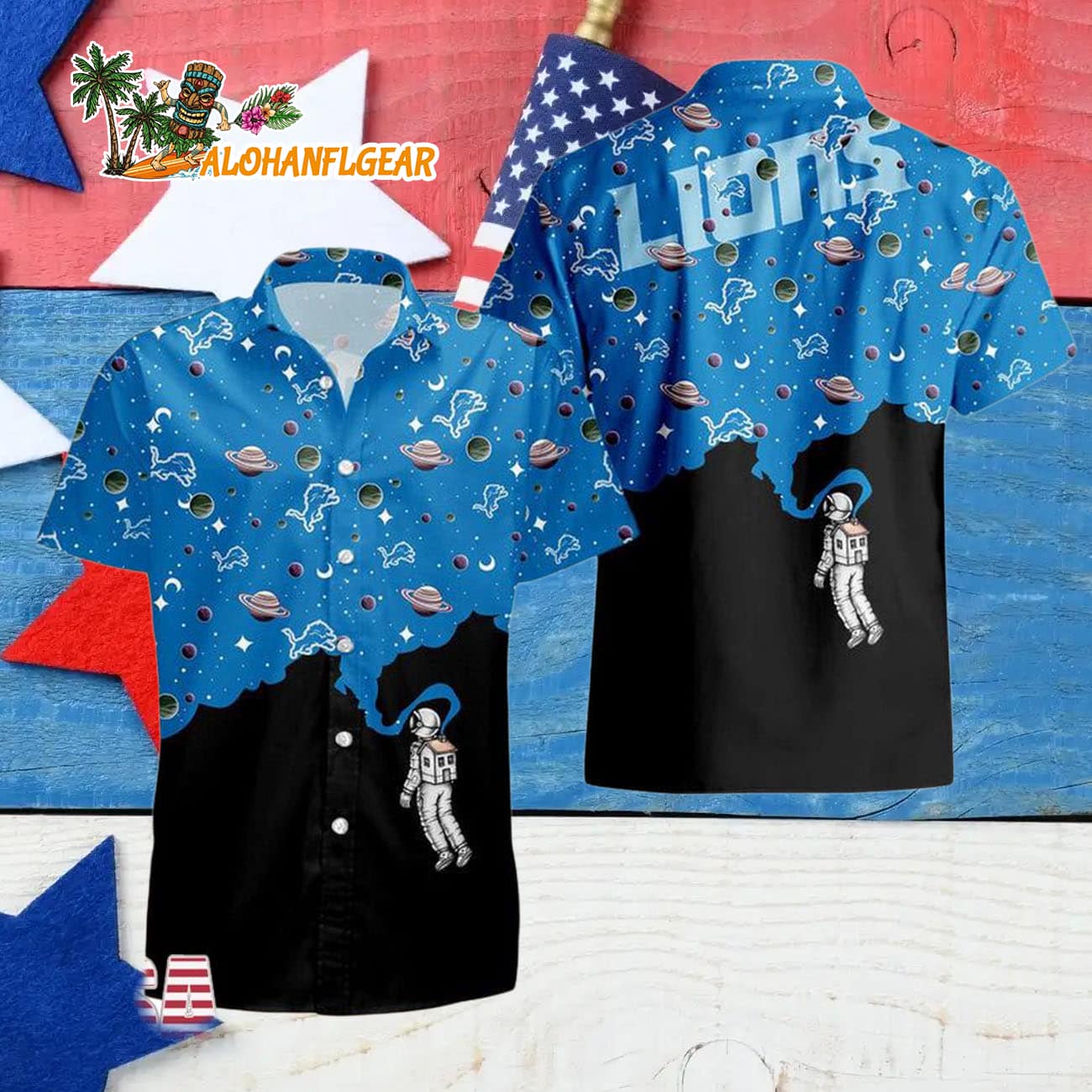 Detroit Lions Universal Astronaut Pattern Hawaiian Shirt, Detroit Lions Aloha Shirt Detroit Lions Universal Astronaut Pattern Hawaiian Shirt, Detroit Lions Aloha Shirt