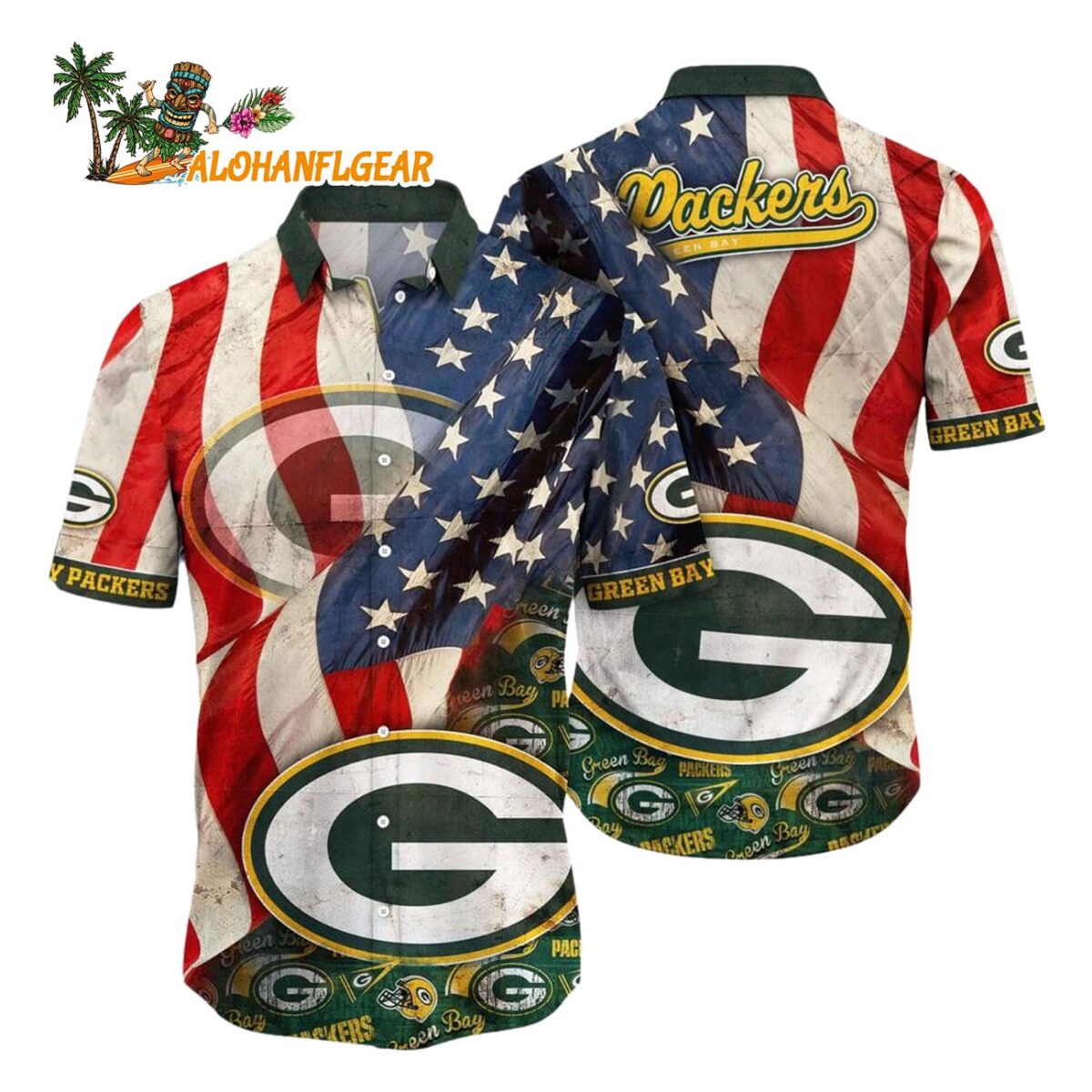 Green Bay Packers American Flag Hawaiian Shirt NFL Aloha Shirt 1