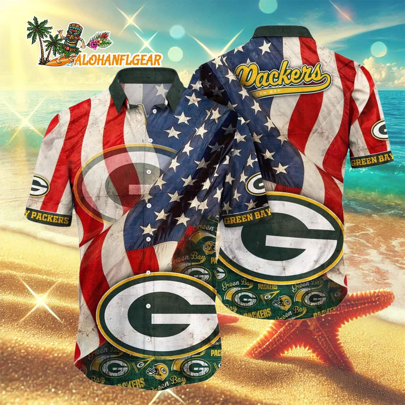 Green Bay Packers American Flag Hawaiian Shirt, NFL Aloha Shirt Green Bay Packers American Flag Hawaiian Shirt, NFL Aloha Shirt