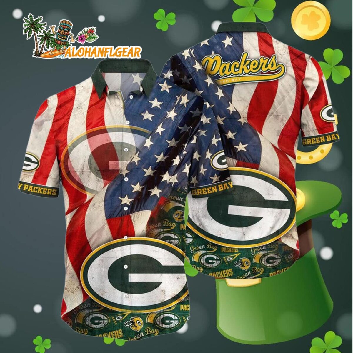 Green Bay Packers American Flag Hawaiian Shirt NFL Aloha Shirt 4