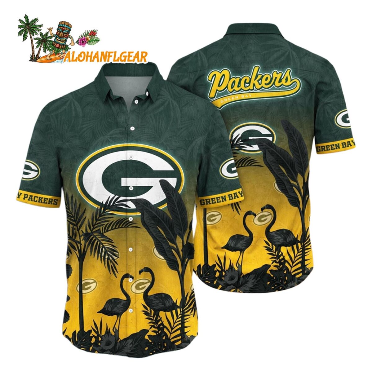 Green Bay Packers Flamingo And Flower Funny Hawaiian Shirt Green Bay Packers Aloha Shirt 1