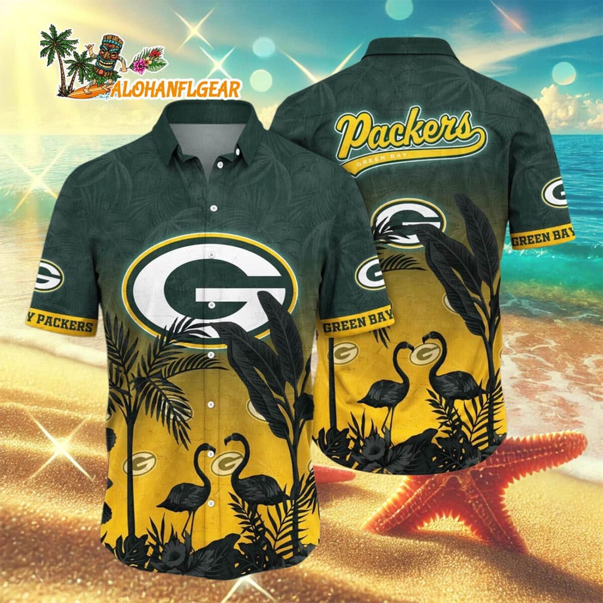 Green Bay Packers Flamingo And Flower Funny Hawaiian Shirt Green Bay Packers Aloha Shirt 3