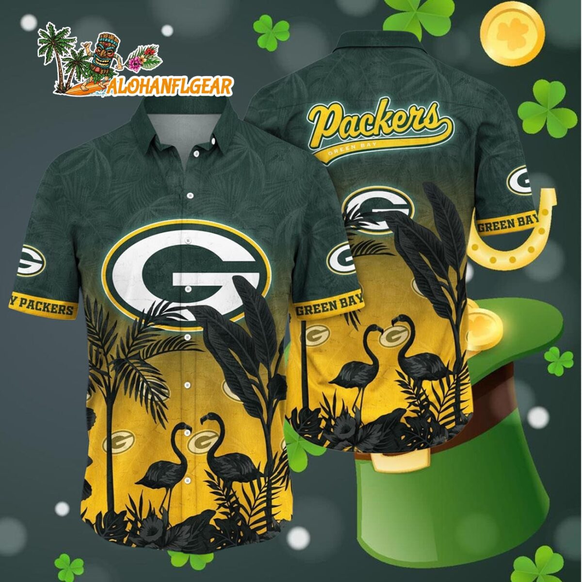 Green Bay Packers Flamingo And Flower Funny Hawaiian Shirt Green Bay Packers Aloha Shirt 4