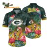 Green Bay Packers Flamingo And Flower Hawaiian Shirt Green Bay Packers Aloha Shirt 1