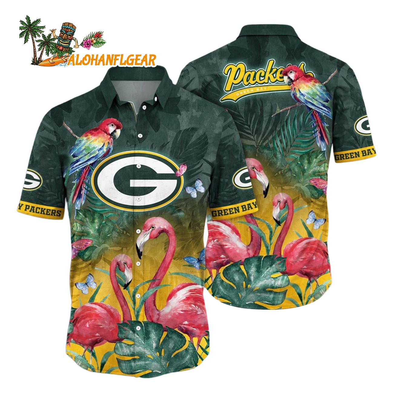 Green Bay Packers Flamingo And Flower Hawaiian Shirt, Green Bay Packers Aloha Shirt Green Bay Packers Flamingo And Flower Hawaiian Shirt, Green Bay Packers Aloha Shirt