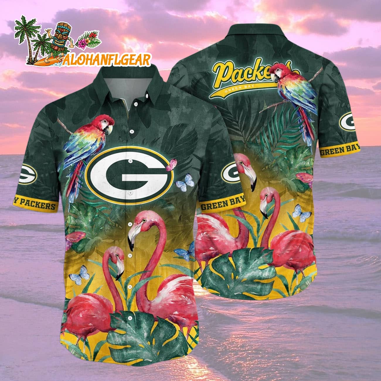 Green Bay Packers Flamingo And Flower Hawaiian Shirt, Green Bay Packers Aloha Shirt Green Bay Packers Flamingo And Flower Hawaiian Shirt, Green Bay Packers Aloha Shirt