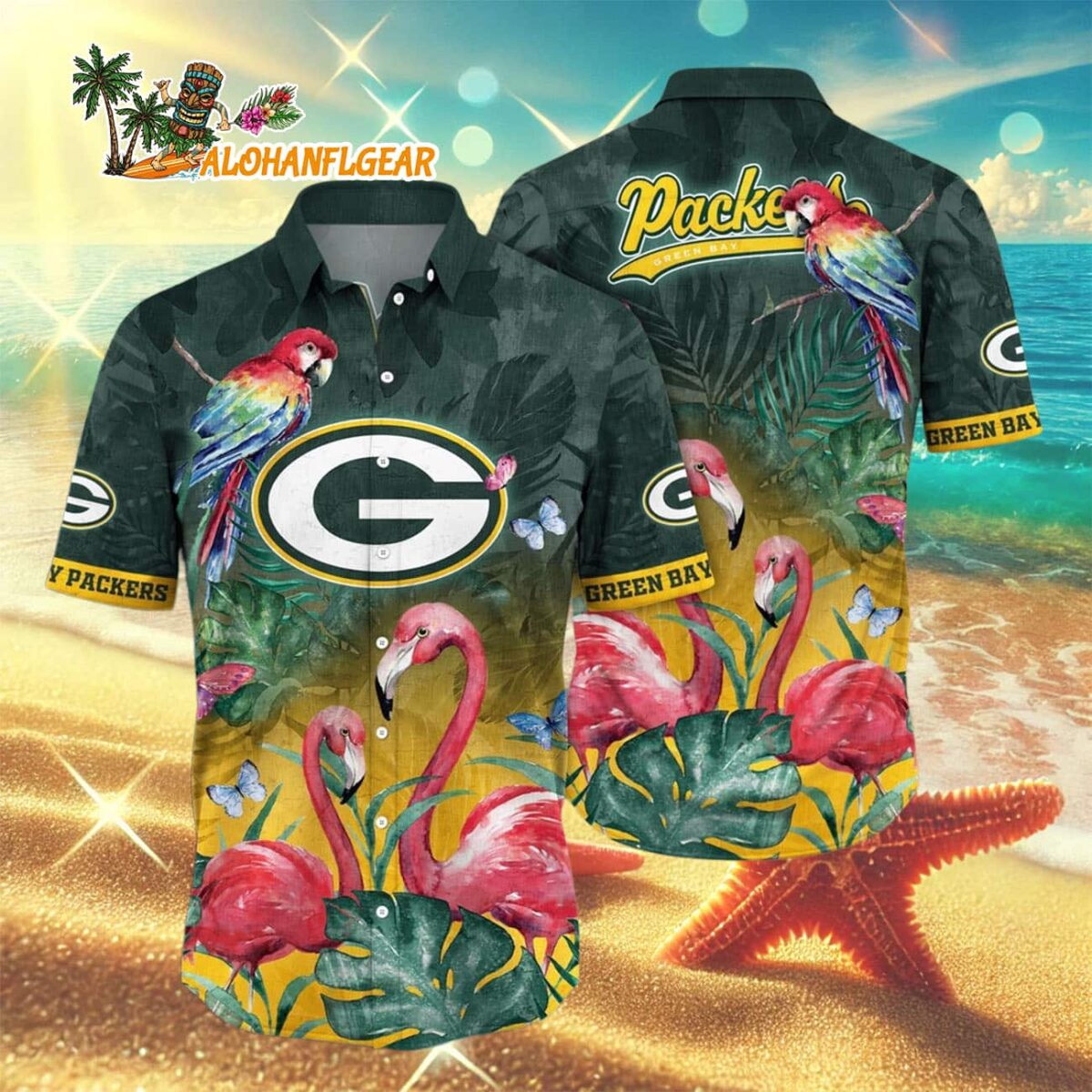 Green Bay Packers Flamingo And Flower Hawaiian Shirt Green Bay Packers Aloha Shirt 3