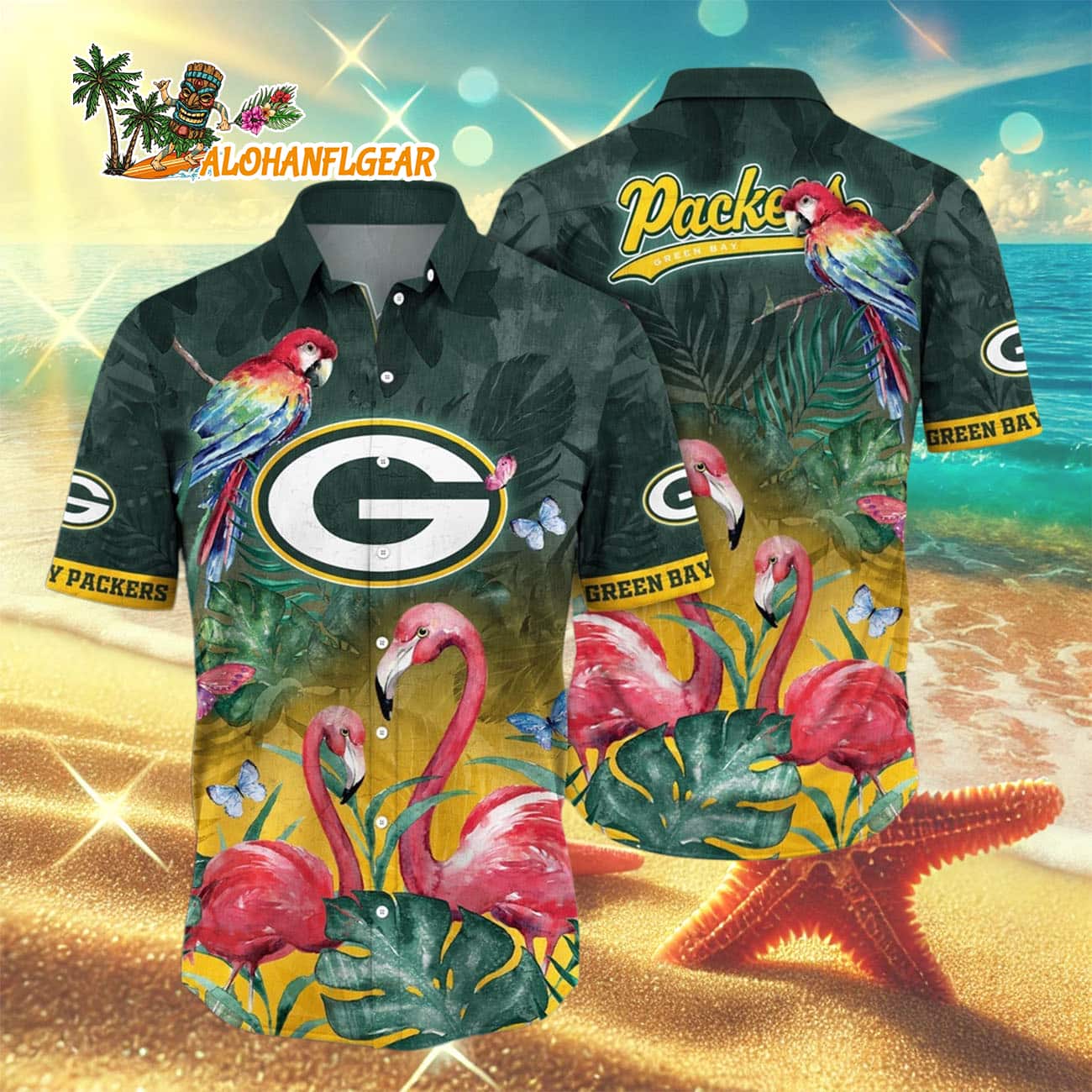 Green Bay Packers Flamingo And Flower Hawaiian Shirt, Green Bay Packers Aloha Shirt Green Bay Packers Flamingo And Flower Hawaiian Shirt, Green Bay Packers Aloha Shirt