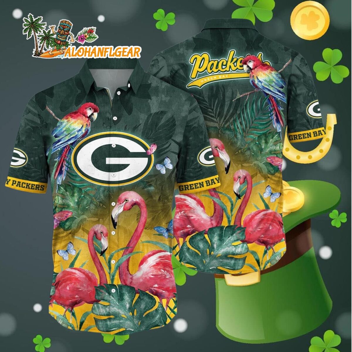 Green Bay Packers Flamingo And Flower Hawaiian Shirt Green Bay Packers Aloha Shirt 4