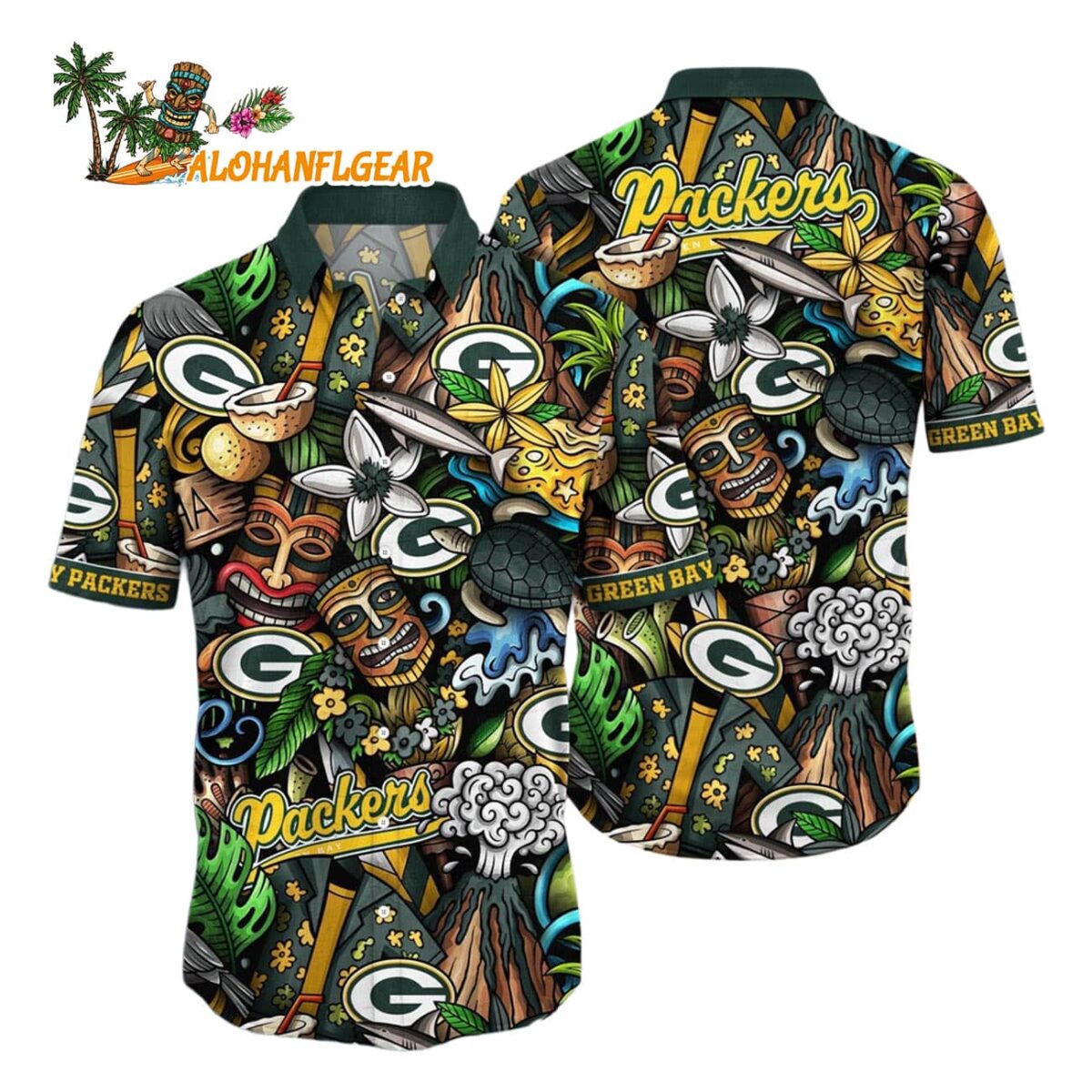 Green Bay Packers Flower Tiki Me Off Hawaiian Shirt Green Bay Packers Aloha Shirt 1