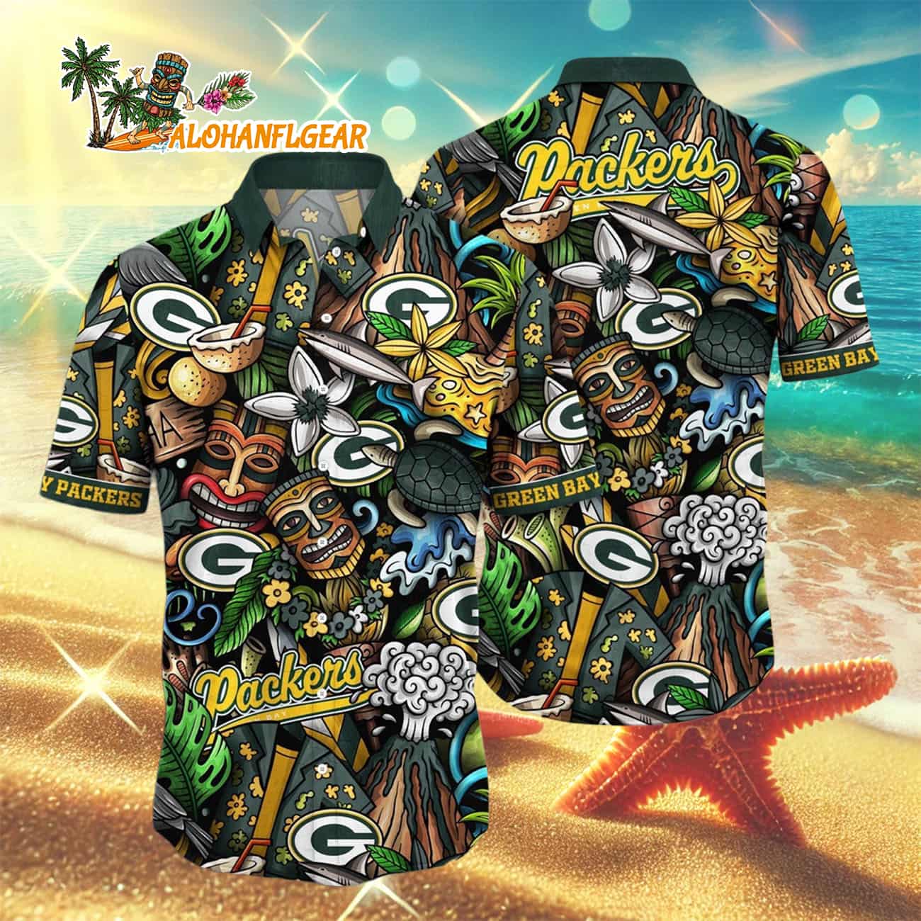 Green Bay Packers Flower Tiki Me Off Hawaiian Shirt, Green Bay Packers Aloha Shirt Green Bay Packers Flower Tiki Me Off Hawaiian Shirt, Green Bay Packers Aloha Shirt