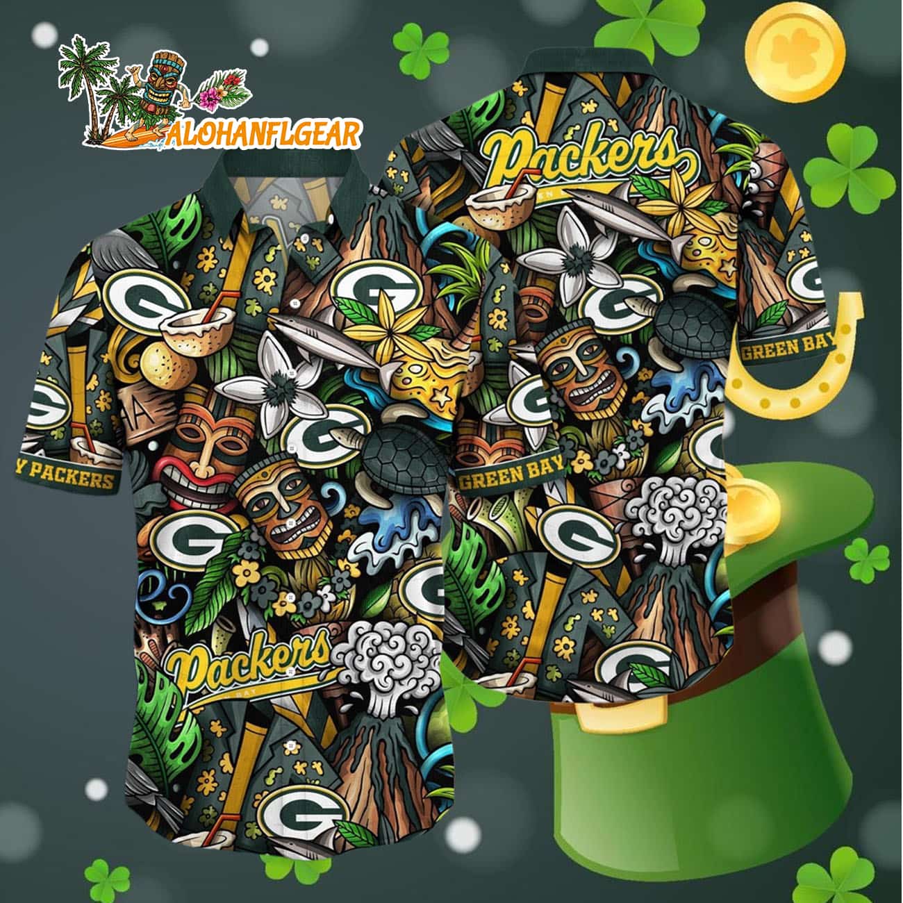 Green Bay Packers Flower Tiki Me Off Hawaiian Shirt, Green Bay Packers Aloha Shirt Green Bay Packers Flower Tiki Me Off Hawaiian Shirt, Green Bay Packers Aloha Shirt