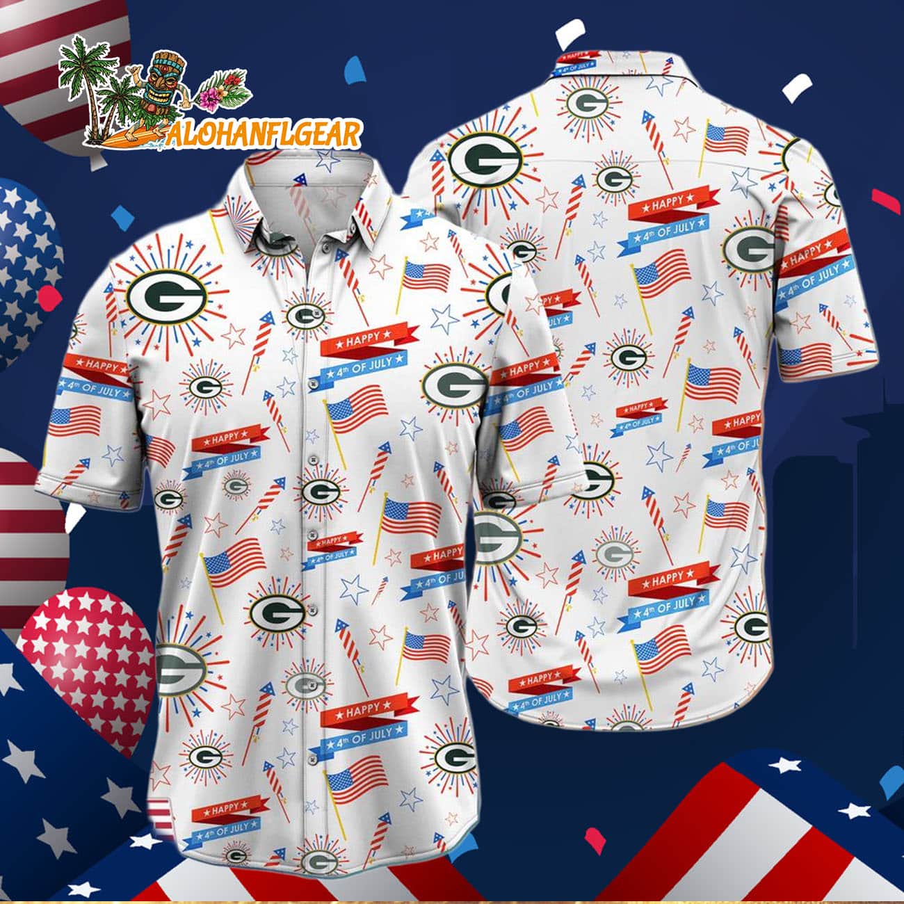 Green Bay Packers Happy 4th Of July Hawaiian Shirt, NFL Aloha Shirt Green Bay Packers Happy 4th Of July Hawaiian Shirt, NFL Aloha Shirt