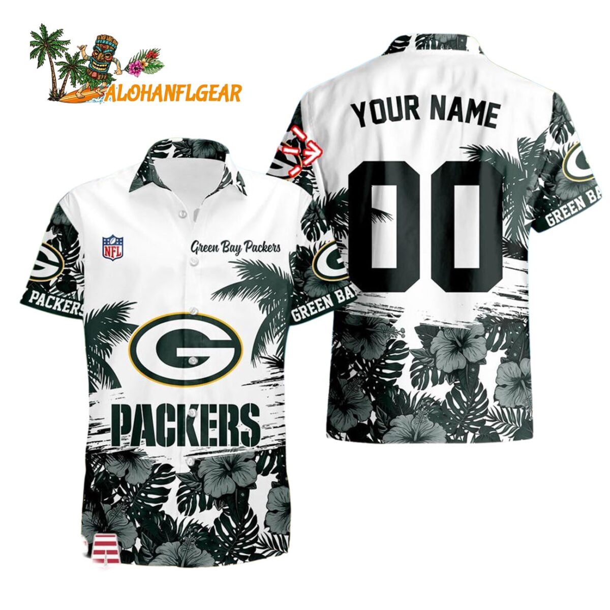 Green Bay Packers Hibiscus Flower Custom Name Hawaiian Shirt NFL Aloha Shirt 1