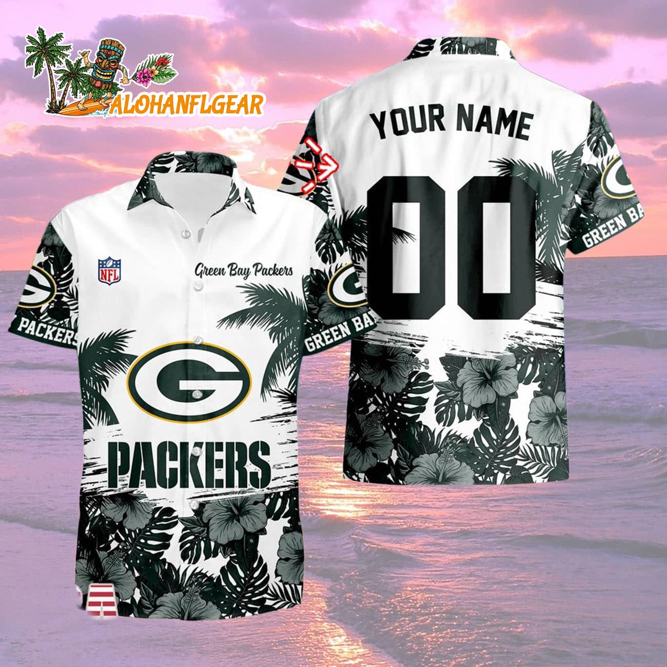 Green Bay Packers Hibiscus Flower Custom Name Hawaiian Shirt, NFL Aloha Shirt Green Bay Packers Hibiscus Flower Custom Name Hawaiian Shirt, NFL Aloha Shirt
