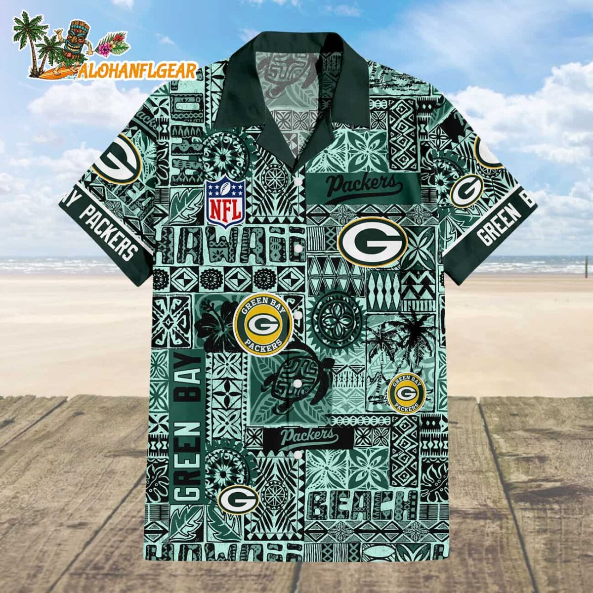 Green Bay Packers Tapa Patterns Hawaiian Shirt NFL Aloha Shirt 1