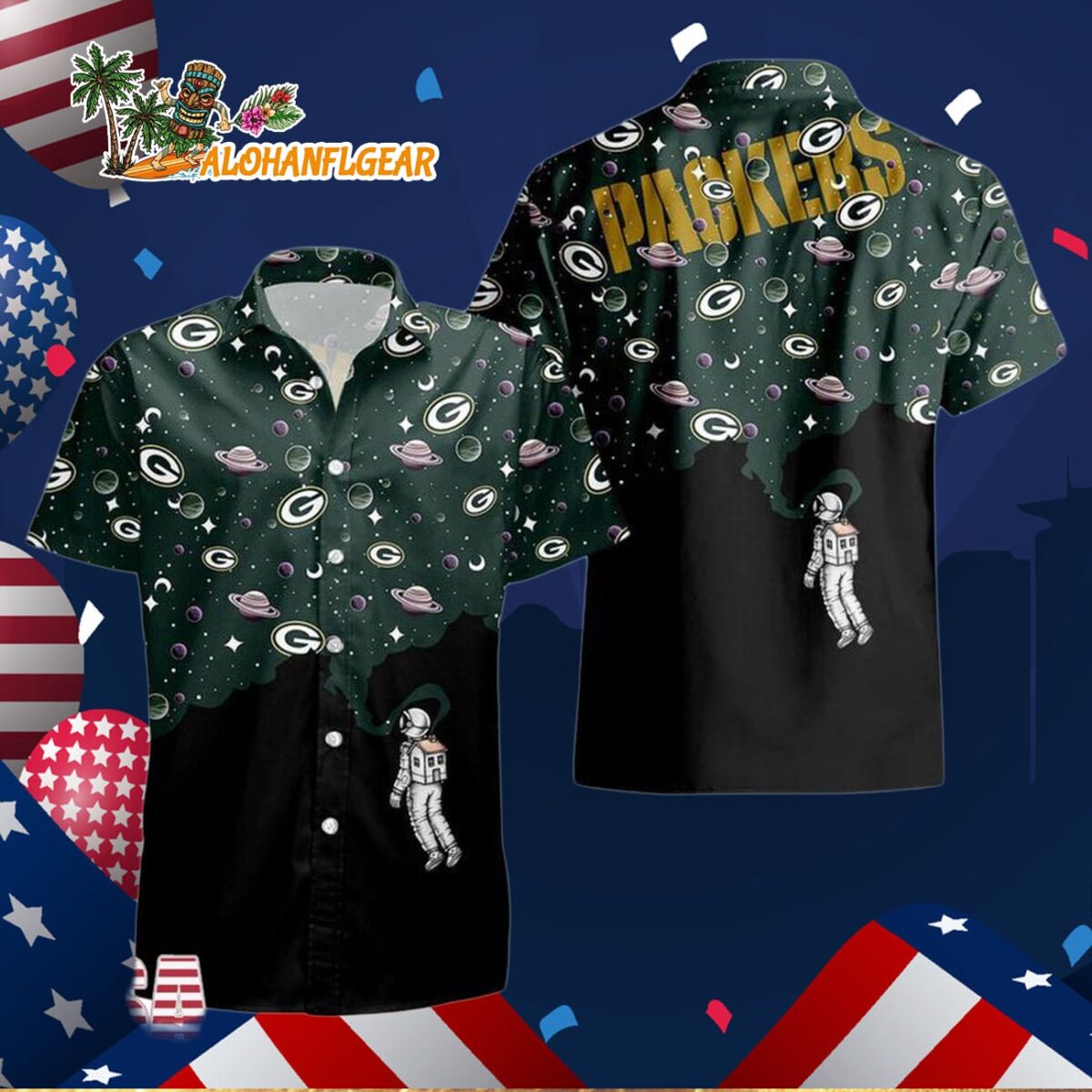 Green Bay Packers Universal Astronaut Pattern Hawaiian Shirt, Green Bay Packers Aloha Shirt 2 Green Bay Packers Universal Astronaut Pattern Hawaiian Shirt Green Bay Packers Aloha Shirt 3
