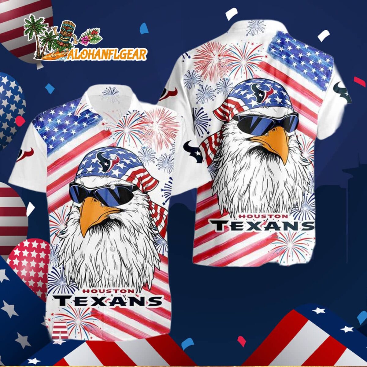 Houston Texans American Eagle Emblem Hawaiian Shirt Houston Texans Aloha Shirt 3