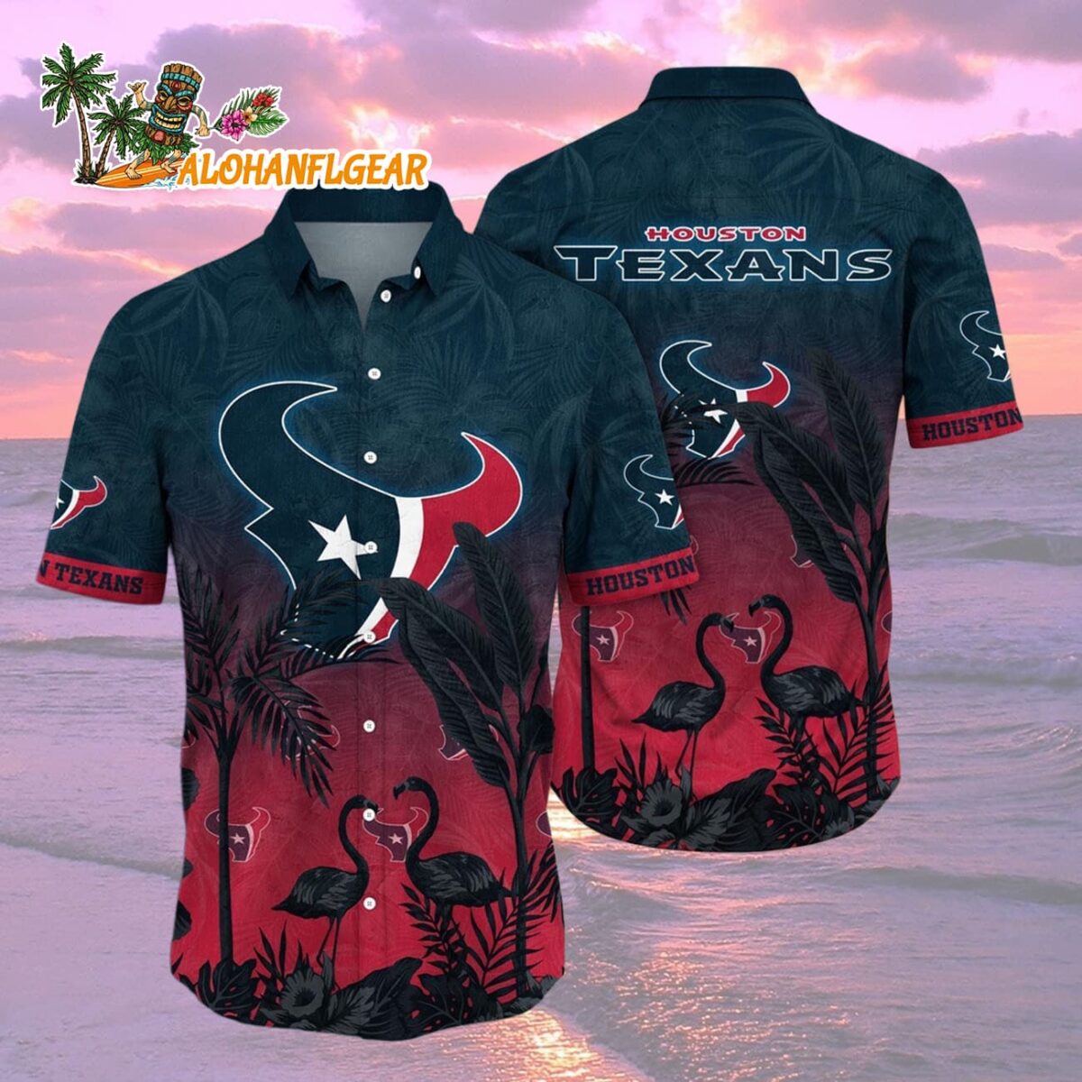 Houston Texans Flamingo And Flower Funny Hawaiian Shirt Houston Texans Aloha Shirt 2