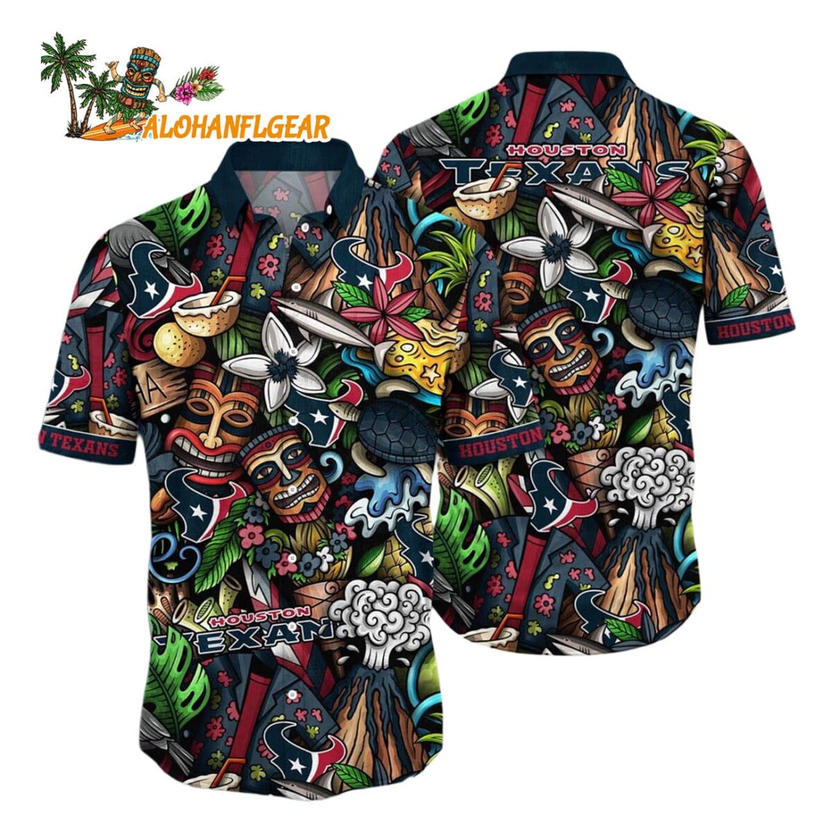 Houston Texans Flower Tiki Me Off Hawaiian Shirt Houston Texans Aloha Shirt 1