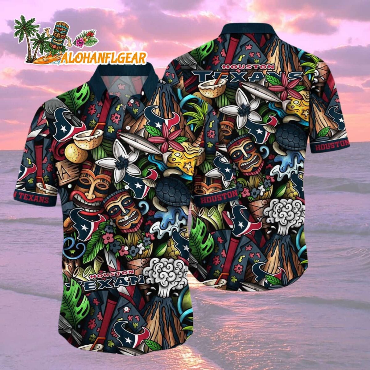 Houston Texans Flower Tiki Me Off Hawaiian Shirt Houston Texans Aloha Shirt 2