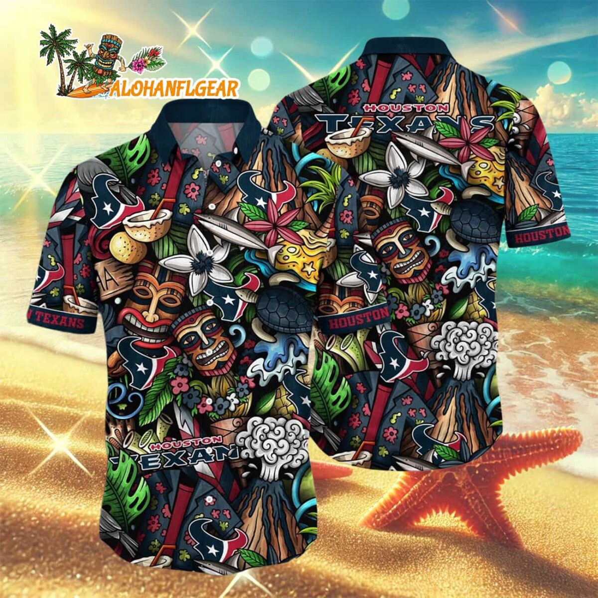 Houston Texans Flower Tiki Me Off Hawaiian Shirt Houston Texans Aloha Shirt 3